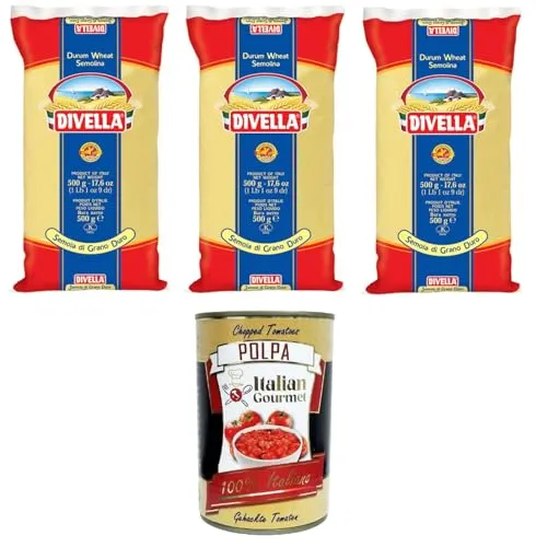 Divella Semola di Grano Duro Rimacinata Remilled Hartweizengrieß 3x 500 g+ Italian Gourmet polpa 400g