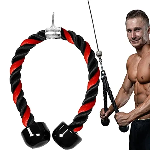 Taeku Nylon Trizepsseil, Bizeps Seil Trizepstau mit Rutschfesten Griffen Fitnessstudio Hause Trainingshilfen Seilzug Fitness Kabelzuggriff (Rot 90cm)