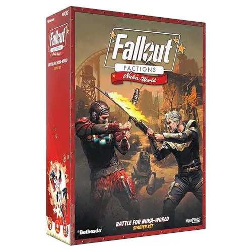 Modiphius Fallout Factions: Nuka World Starter Set - Tabletop Spiele - Enthält 20 unbemalte Resin Miniaturen, Regelbuch und Zubehör für ein spannendes Spielerlebnis im Fallout-Universum.