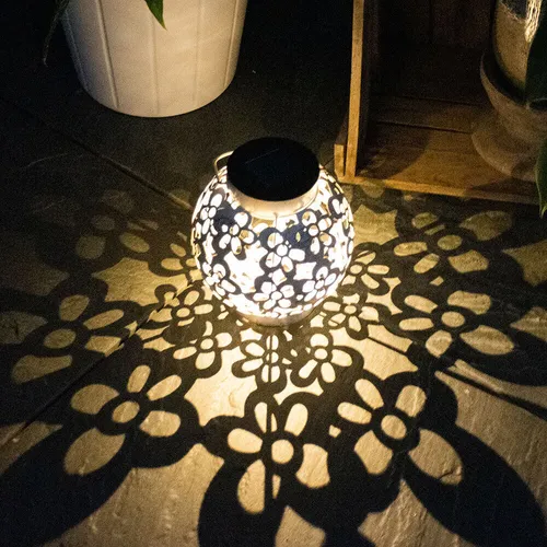 Solarleuchte Hängelampe Tischleuchte Gartenleuchte Windlicht Blüten LED H 14 cm