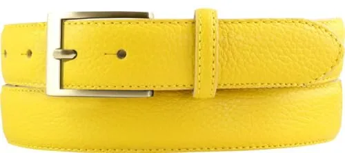 BELTINGER Italienischer Anzug-Gürtel, 30 mm breit, Herren, Anzuggürtel, Hosengürtel, strukturiertes Leder, Schließe Gold | Gelb 85cm