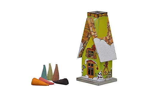 KNOX Räucherhütte aus Metall - Motiv: Waldhütte-Winter - für Räucherkerzen der Größe M