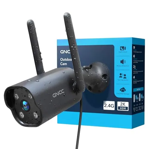 GNCC 2K Überwachungskamera Aussen WLAN, Kamera Überwachung Aussen WLAN IP Outdoor Kamera mit 2-Wege-Audio, Infrarot-Nachtsicht, 24/7-Aufnahme, Bewegungserkennung, IP65 wasserdicht, 2,4GHz, GT1ProB