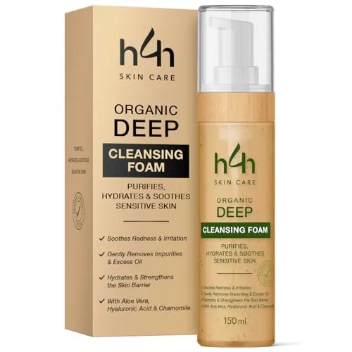 Bio Reinigungsschaum Gesicht – Sanfte Gesichtsreinigung für empfindliche Haut – Mit Aloe Vera, Hyaluronsäure & Kamille – Feuchtigkeitsspendender Schaumreiniger – Vegan & Ohne Parfum – 150ml