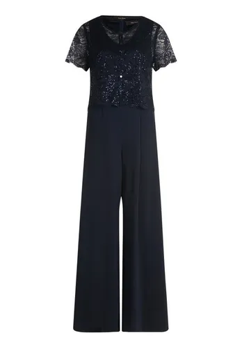 Vera Mont Damen Hosenanzug mit Bundfalten 42, Night Sky - Eleganter Damen-Jumpsuit mit Spitzeneinsatz und figurumspielender Passform. Ideal für festliche Anlässe, bietet Komfort durch Nahttaschen und einen Rückreißverschluss. Vielseitig kombinierbar für stilvolle Outfits.
