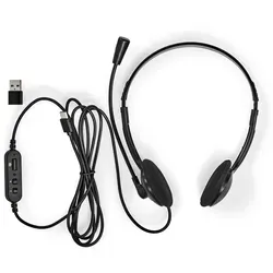 Nedis PC-Headset - Auf Ohr - Stereo - USB Type-A / USB Type-C - Klappbarer Mikrofon - Schwarz - Schwarz