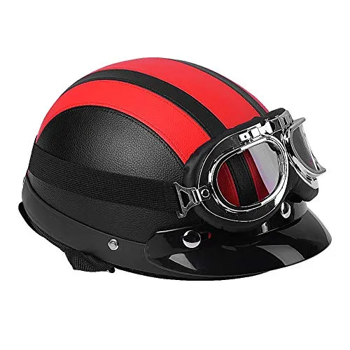 Roller, Motorrad, offener, universeller synthetischer Leder, Helm mit Visier, UV-Schutzbrille