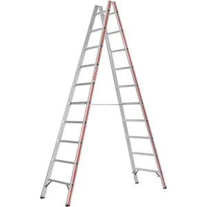 Hymer Stehleiter 602320 - Aluminium, 2 x 10 Sprossen - Leiter für bis zu 150 kg, max. Arbeitshöhe 4,17 m. Beidseitig begehbar, mit rutschsicheren Sprossen und hochwertiger Verarbeitung. Ideal für sichere Höhenarbeiten.