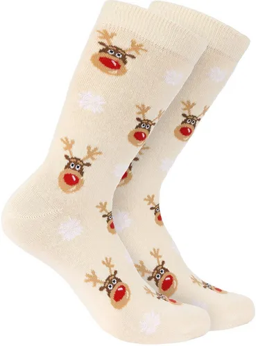 BRUBAKER Socken Weihnachtssocken für Damen und Herren (Rudolph, 1-Paar, 1 Paar) Festliche Weihnachtsmotive Rentiere - Baumwolle Socken Weihnachten