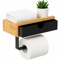 Relaxdays Toilettenpapierhalter Bambus Metall Schwarz mit Ablage 13 cm x 18,5 cm x 10,5 cm 0,42 kg