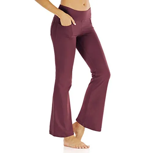 Butrends Damen Bootcut Yogahose mit Taschen Hohe Taille Workout Fitness Hose Bauchkontrolle Stretch Sport Hosen Damen, Rot, M