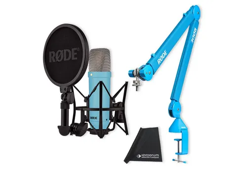 RØDE Mikrofon Rode Mikrofon NT1 Signature Blau mit PSA1+ Gelenkarm Blau und Tuch, Vorteils-Set mit Gelenkarm und Tuch