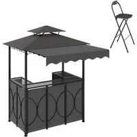 COSTWAY Grillpavillon 3-teiliges Bar-Set - Grillpavillon mit integriertem Bartisch und 2 Barhockern, wetterfest und ideal für Outdoor-Feiern oder entspannte Abende im Garten.