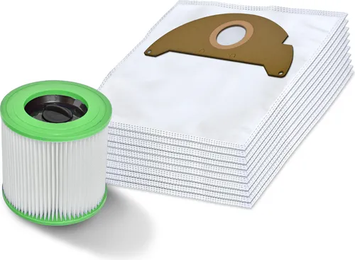 Invest 10 Staubsaugerbeutel + Hepa Filter geeignet für Kärcher WD 2 A 2054 6.904-322 waschbar Filter