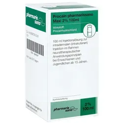 Procain Pharmarissano 2% Maxi 100ml - Lokalanästhetikum - Arzneimittel zur örtlichen Betäubung, ideal für neuraltherapeutische Anwendungen. Wirkt schnell und effektiv, nur zur einmaligen Entnahme vorgesehen.