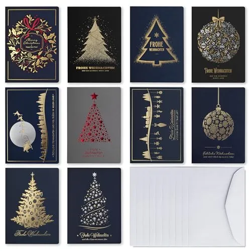 Weihnachtskarten mit Umschlägen und Einlagen – Set von 10 exclusiven Weihnachtskarten von Art Nuvo