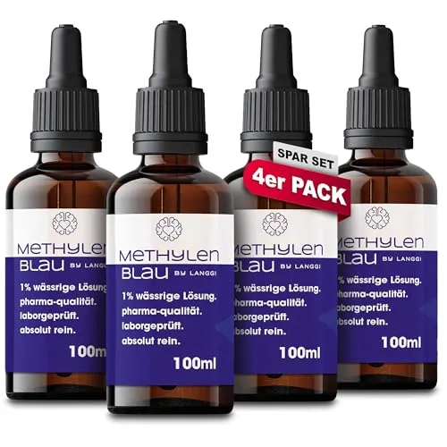 Methylenblau Tropfen Pharmaqualität | 99,9% rein | Deutsche Produktion & Laboranalyse | 100ml (4er Pack)