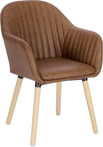 WOLTU Esszimmerstuhl mit Armlehne - Braun - Ergonomischer Esszimmerstuhl aus strapazierfähigem Kunstleder mit hoher Stabilität und einem eleganten Design. Ideal für Esszimmer, Küche oder als stilvoller Bürostuhl.