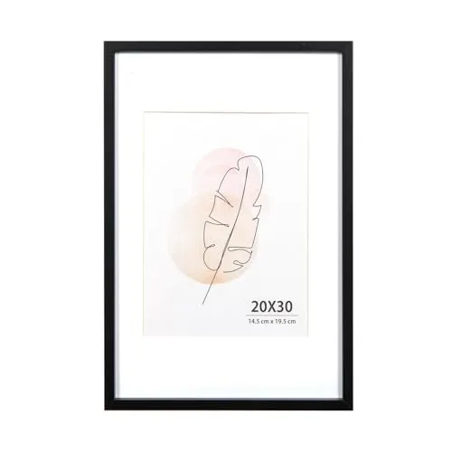 KAIWIN Bilderrahmen 20x30 cm Schwarz Holz Fotorahmen Holzrrahmen mit Passepartout zum aufhängen und aufstellen Benutzt für Wohnzimmer, Schlafzimmer, Arbeitszimmer, für Fotos, Kunstwerke und Poster