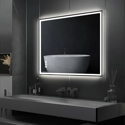 Yorbay Spiegel Bad Mit Beleuchtung 50x70cm, Beleuchteter Spiegel Bad LED SpiegelBad, 3 Lichtfarbe Einstellbare Badezimmerspiegel 3000K-6000K