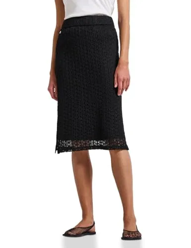 Street One Damen A361725 Spitzenrock, Schwarz, 44 - Eleganter Midi-Rock mit elastischem Bund und seitlichen Schlitzen, perfekt für einen lässigen oder eleganten Look. Aus angenehmem Baumwollmix.