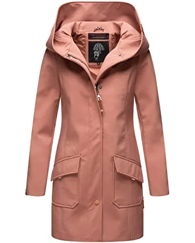 MARIKOO Damen Übergangsjacke Softshellmantel atmungsaktiv mit Kapuze Mayleen Terracotta Gr. 3XL