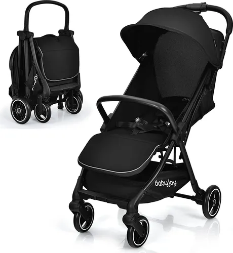 GOPLUS Kinderwagen, Buggy mit Verstellbarer Rückenlehne und Fußstütze, 5-Punkt-Gurt, Hinterrad mit Bremse, Aluminium-Rohrrahmen, Vordach mit Fenstern, Aufbewahrungstasche, für 0-3 Jahre