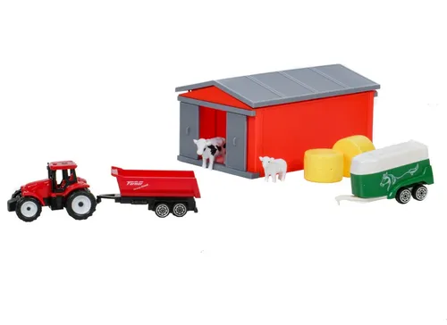 Spielzeug Traktor Anhänger Tiertransporter Ladeklappe Strohballen Farmer Set
