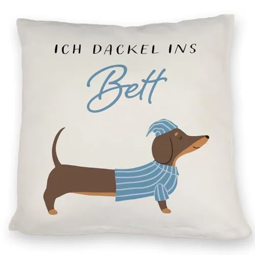 speecheese Dackel mit Pyjama Kissen mit Spruch Ich dackel ins Bett Hund Schlafen Schlafmütze SchlafKissen Relax Schlafanzug Pyjamaparty