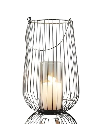 Windlicht Retro groß aus Metall - Windlichter aus mattschwarz lackiertem Metall mit elegantem Goldrand, ideal für stimmungsvolle Beleuchtung und gemütliche Abende.