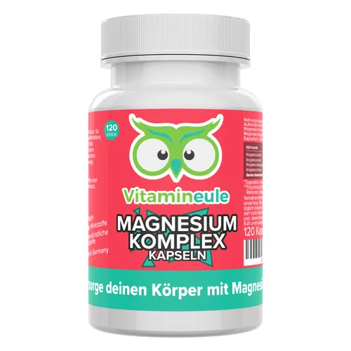 Vitamineule Magnesium Komplex Kapseln - 4-fach Magnesium-Power - Mineralstoffe mit vier hochwertigen Magnesiumquellen für gesunde Muskelfunktion und Knochen. Frei von künstlichen Zusatzstoffen und hoch bioverfügbar.