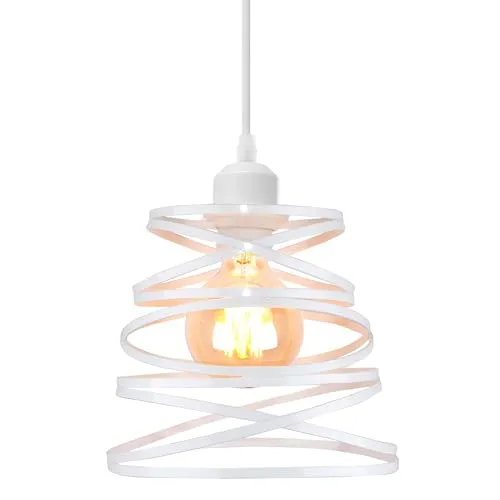 iDEGU Pendelleuchte, modern, kreativ, für den Innenbereich, Retro, Spiral-Design, aus Metall, Vintage, Pendelleuchte, für Schlafzimmer, Küche, Wohnzimmer, Esszimmer (20 cm, Weiß)
