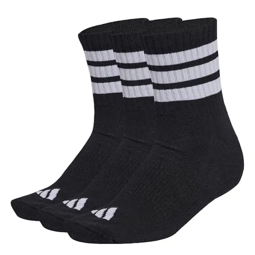 adidas Unisex 3 STRIPES CUSHIONED SPORTSWEAR MID CUT SOCKS 3 PAIR PACK, black/white/white, 40-42