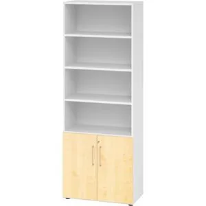 Hammerbacher Kombischrank Serie 9, abschließbar aus Holz, 80x215,4x42cm, ahorn/weiß - Büroschrank mit 6 Ordnerhöhen, abschließbar und robust. Ideal für die sichere Aufbewahrung von Dokumenten. Hochwertige Materialien und verstellbare Fachböden bieten Flexibilität.