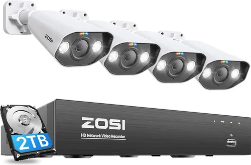 ZOSI 5MP Überwachungskamera Set mit 2TB NVR - Überwachungskamera Set mit 4x 5MP IP Outdoor Kameras, 2-Wege Audio und intelligenter Personen- und Fahrzeugerkennung für optimale Sicherheit rund um die Uhr.