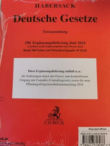 Deutsche Gesetze 198. Ergänzungslieferung: Rechtsstand: 1. Juni 2024