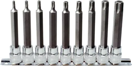 KS Tools 918.3969 Stecknuss-Set - Steckschlüsseleinsatz Set mit Torx und Stirnlochbohrung, lange Ausführung für präzise Handbetätigung, hochglanzverchromt und inklusive Aufsteckschiene.