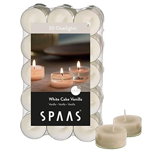 SPAAS 30 Duftenden Clearlights, Teelichter mit durchsichtigem Halter, ± 4,5 Stunden - White Cake Vanilla