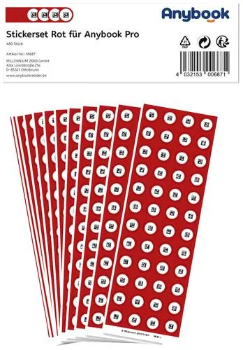 Anybook Sticker-Set Rot für Audiostift M700 - 480 wiederbespielbare Aufkleber in Rot für den Anybook Pro, ideal für kreative Unterrichtsgestaltung und vielseitige Einsatzmöglichkeiten.