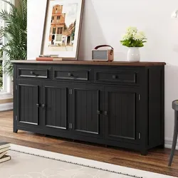 Merax Modernes Sideboard Anrichte mit 3 Schubladen und 4 Türen, Schwarz - Elegantes Sideboard mit modernem Design und großzügigem Stauraum. Ideal für Wohnzimmer oder Esszimmer, bietet 3 Schubladen und 4 Türen zur individuellen Aufbewahrung.