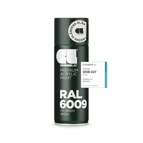 COSMOS LAC Acryllack, tannengrün glänzend Sprühdose in vielen RAL Farbtönen - 400ml Spraydose perfekt für DIY, Upcycling und andere Lackierarbeiten geeignet (RAL 6009 - tannengrün)