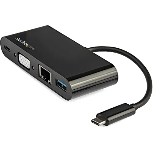 StarTech.com USB-C VGA Multiport Adapter - Power Delivery (60W) - USB-VGA-Adapter mit 4-in-1-Funktion: 1080p VGA, Gigabit Ethernet und 60W Power Delivery für flexibles Arbeiten unterwegs und einfache Konnektivität.