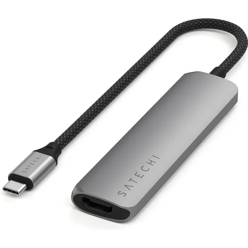Satechi USB-C 4-in-1 Slim Multiport Adapter 4K Space Grau ST-P4SM - Zubehör Apple-CPU, vielseitiger Adapter mit 4K HDMI-Ausgang und zusätzlichem USB-C Anschluss für maximale Flexibilität.