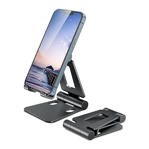 Desire2 Anywhere Klappbarer Handyhalter, Faltbarer Handyhalter und Tablet-Ständer, Heimbüro-Schreibtischzubehör, passend für die meisten Smartphones und Tablets, Multi-Winkel Verstellbarer