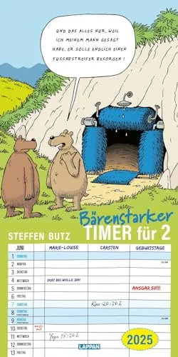 Bärenstarker Planer für zwei 2025: Wandkalender, Monatskalender mit viel Platz zum Eintragen und lustigen Cartoons von Steffen Butz