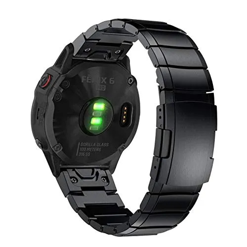 YOOSIDE Edelstahl Armband für Garmin Fenix 8 47mm / epix Pro 47mm / Fenix 7/6 / 5, Gliederarmband Ersatzarmbänder Uhrenarmband für Instinct 2,Forerunner 955,Approach S62 (Schwarz)