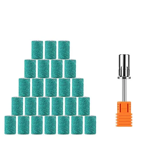JCMASTER 25x Premium Schleifhülsen Nagelfräser Gelnägel Acrylnägel Medium Inkl 1x Bit Hornhaut Schleifbänder Cleaner, Maniküre, Pediküre Schleifkörper ●Inkl Ebook●