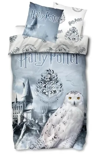 Harry Potter Hogwarts Wende-Bettwäsche-Set 135x200 - Bettwäsche-Set aus 100% Baumwolle mit hochwertigem Hogwarts-Aufdruck, atmungsaktiv und temperaturausgleichend – das perfekte Geschenk für Harry Potter-Fans!