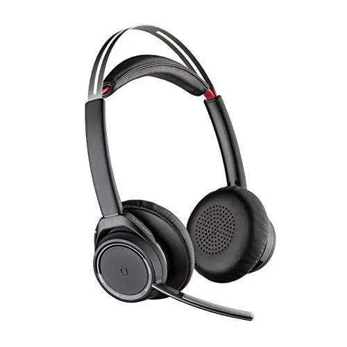 Poly Voyager Focus UC - Bluetooth Dual-Ear Headset mit aktiver Geräuschunterdrückung - PC-Headset mit USB-C Kompatibilität, ideal für Teams- und Zoom-Meetings, bietet hervorragende Sprachqualität und smarter Gesprächsannahme durch Aufsetzen.