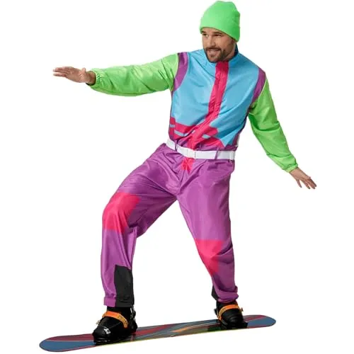 tectake® Herrenkostüm Retro 80er 90er Ski Anzug - Kostüme für Fasching und Karneval, leuchtende Farben und ein einzigartiger Look, der auf jeder Party zum Hingucker wird!